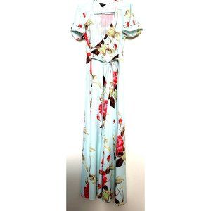 Haoduoyi Wrap Style Maxi Dress Pale Aqua Large Red Rose Short Sleeve Womens 2XL